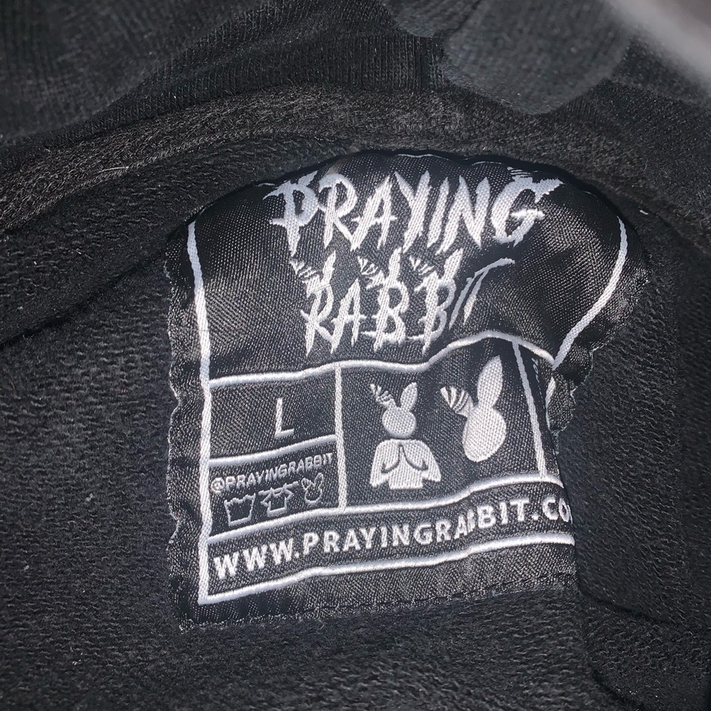 Praying Rabbit Black Large Hoodie - Picture 4 of 4